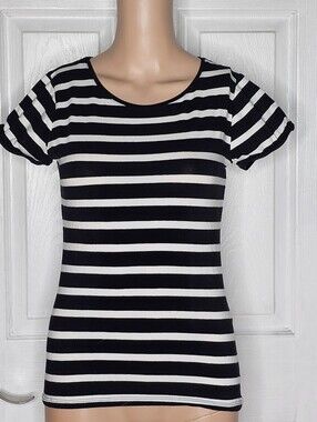 Zara Black & White Striped Scoop Neck Women's Tee